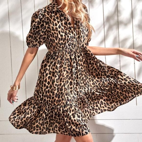 . Dresses & Skirts - Animal print Puff Sleeve Smock Dress